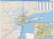 New York-Newark-Jersey City Metro Area Wall Map Basic Style